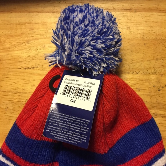 Champion Beanie Hat Blue Red Stripped New NWT - Picture 4 of 4
